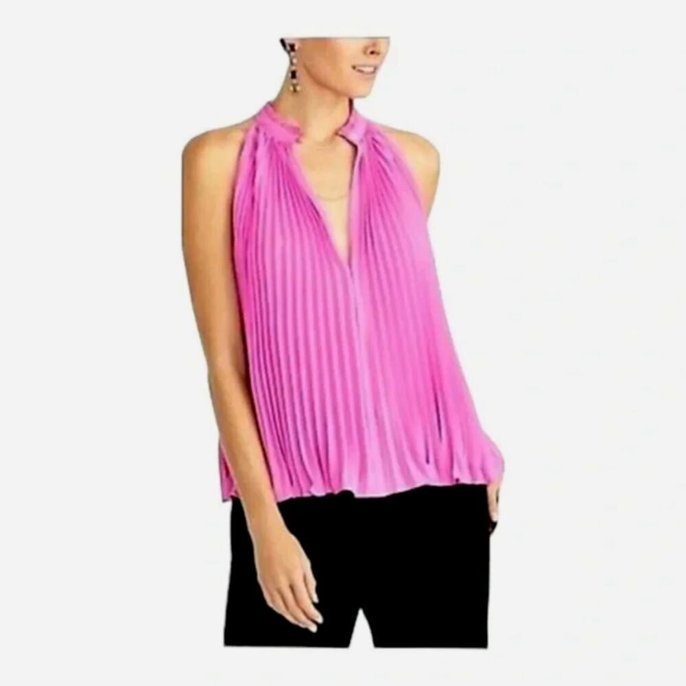 Rachel Roy Pleated Chiffon Sleeveless Blouse Pink Purple Keyhole Top Size XS